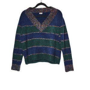 True Craft Women's Striped Tinsel Holiday‎ Christmas V-Neck Sweater Size Small